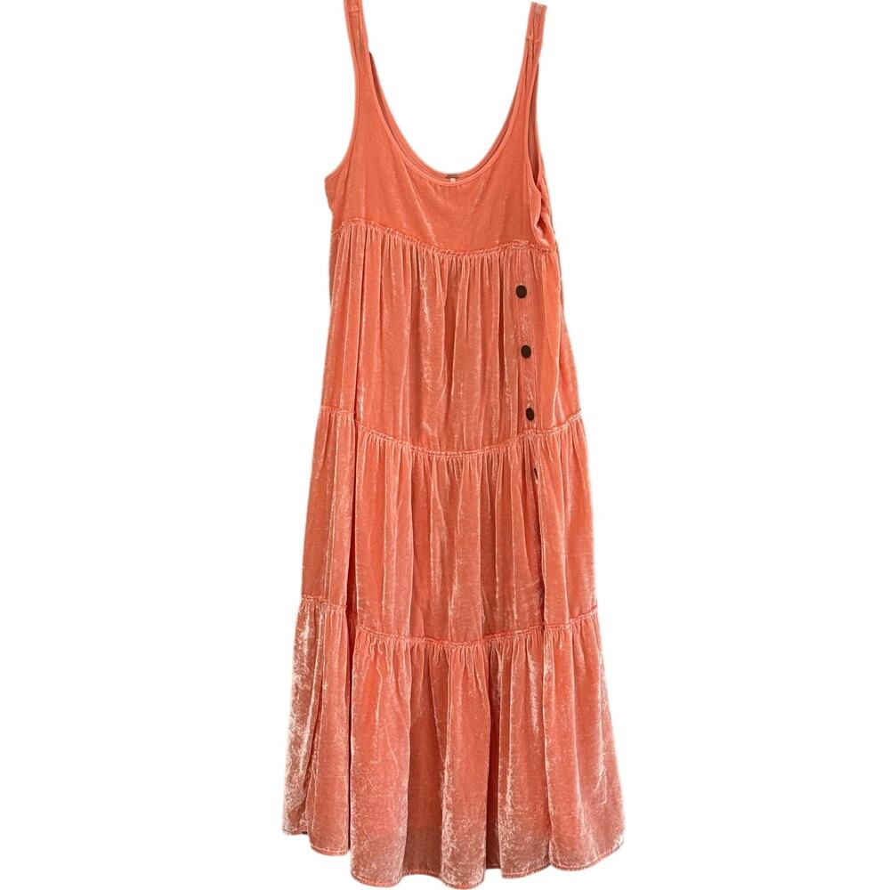 Free People Peach Velvet Tiered Maxi Dress XS Fairycore Ethereal Festival Dress